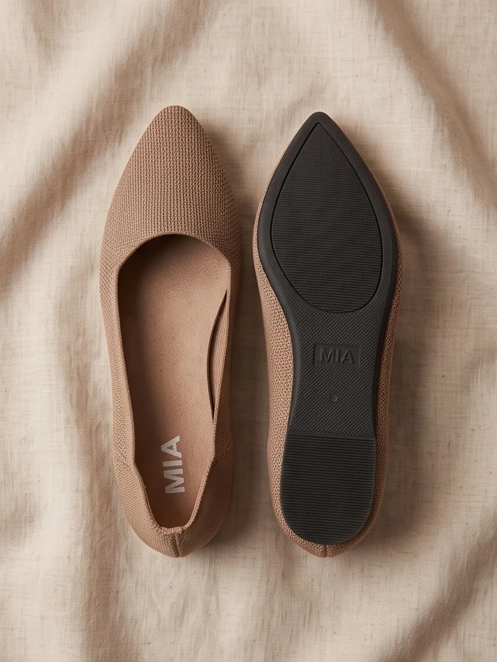 MIA Pointed Toe Knit Ballet Flats in Tan